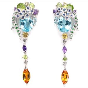 Blue dangle earrings peridot and citrine accents